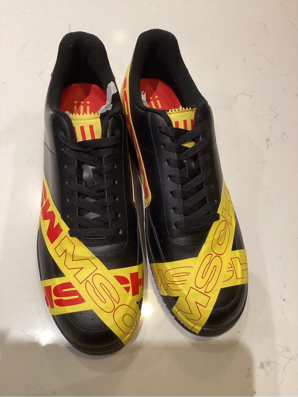 Men's Black Sneakers with Yellow Graphic Tape Details